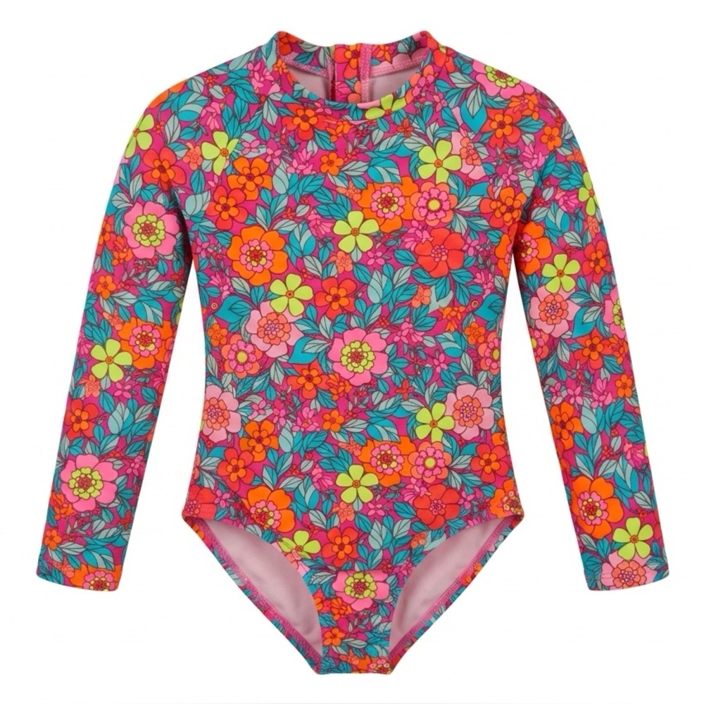 Cat & Jack One-piece Rashguard Swimsuit Toddler Girl’s 4/5 Multicolor Floral Zip